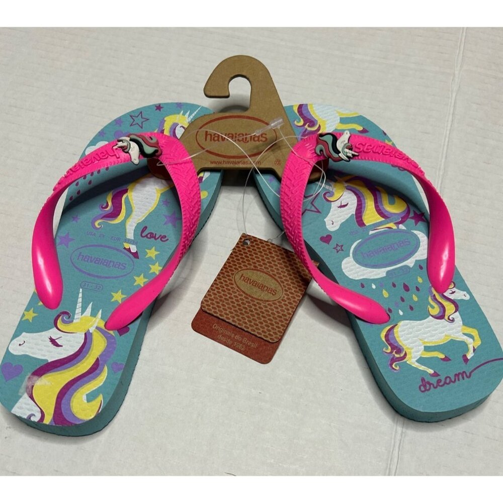 Havaianas Unisex Child Slim Unicorn Flip Flop Rubber Girls 2 Sandal Pink Blue - Picture 5 of 10
